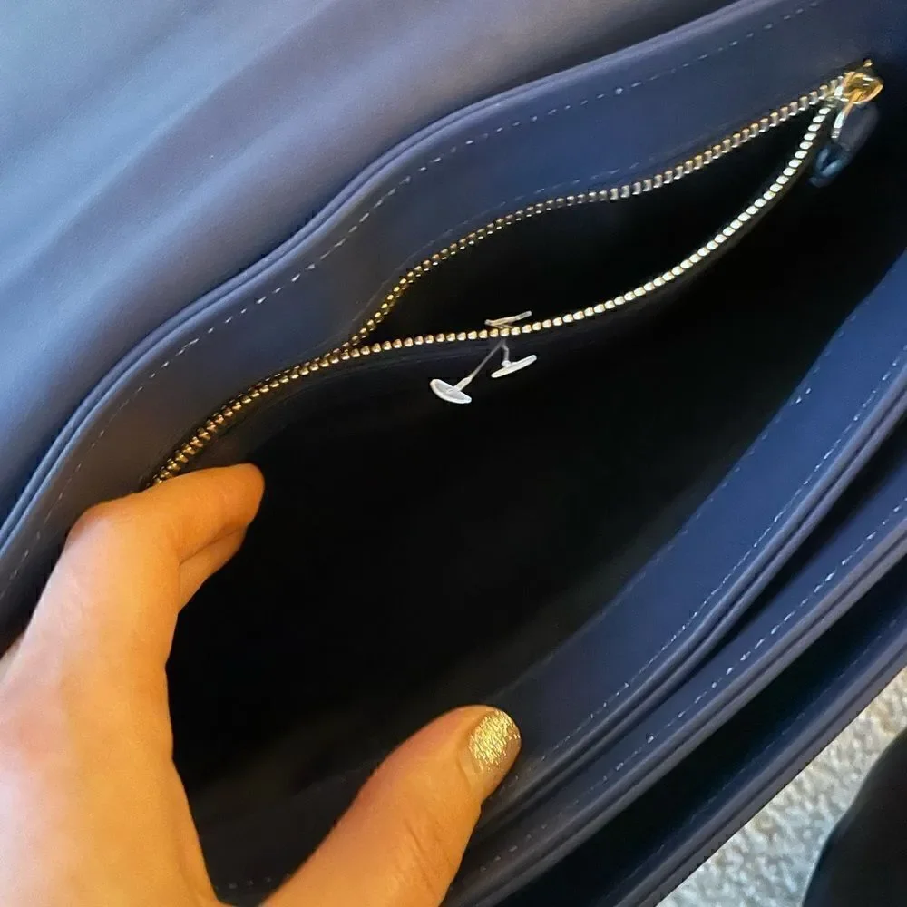 Bruno Magli Womens Black 100% Italian Leather Handbag Navy Blue